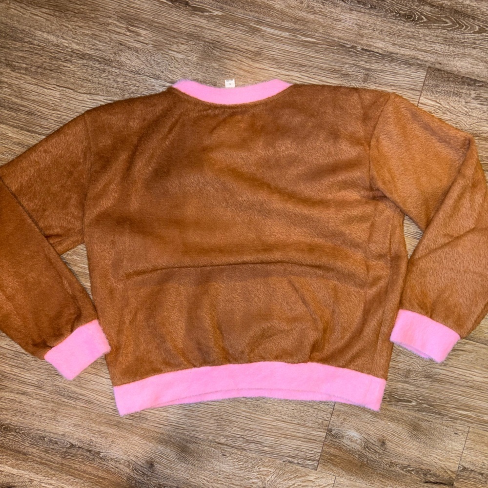 Maeve x Anthropologie Cozy Ringer Brown Pink Fuzzy Oversized Sweater Small - Picture 6 of 8